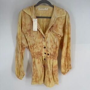 Jen's Pirate Booty Orange Tie-Dye Long Sleeve Button Up Romper